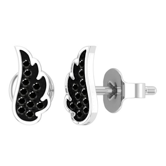 Dazzlingrock Collection Round Black Diamond Angel Wing Stud Earrings for
Women in 10K White Gold