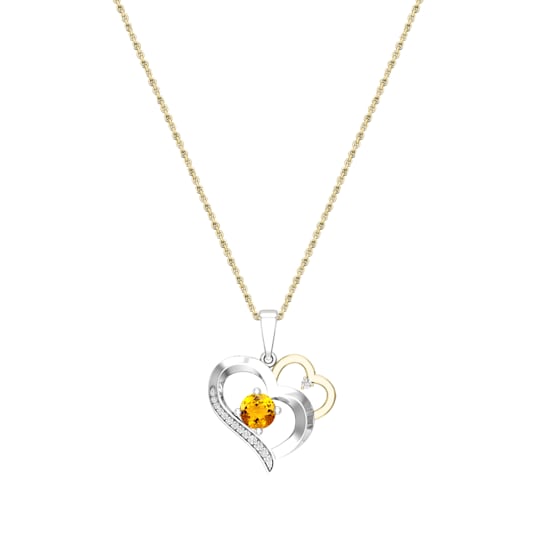 Dazzlingrock Collection Citrine and Diamond Double Heart Pendant with
Chain in 10K Gold