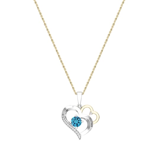 Dazzlingrock Collection Blue Topaz and Diamond Double Heart Pendant with
Chain in 18K Gold
