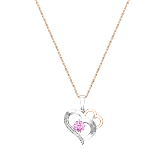 Dazzlingrock Collection Pink Sapphire and Diamond Double Heart Pendant
with Chain in 10K Gold