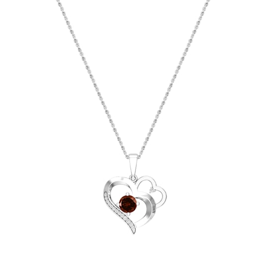 Dazzlingrock Collection Garnet and Diamond Double Heart Pendant with
Chain in 14K Gold