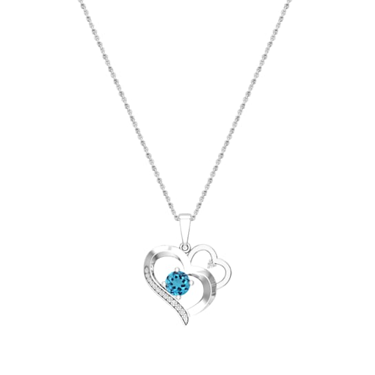Dazzlingrock Collection Blue Topaz and Diamond Double Heart Pendant with
Chain in Sterling Silver