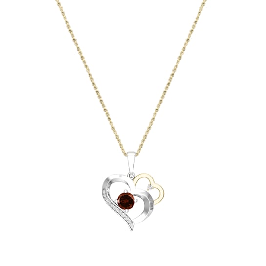 Dazzlingrock Collection Garnet and Diamond Double Heart Pendant with
Chain in 10K Gold