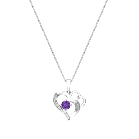 Dazzlingrock Collection Amethyst and Diamond Double Heart Pendant with
Chain in 10K Gold