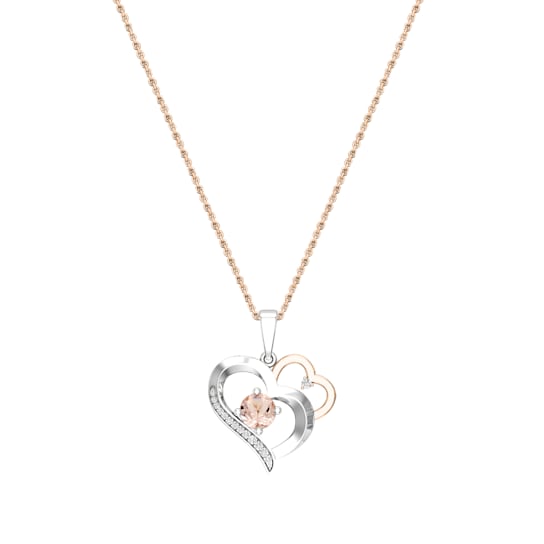 Dazzlingrock Collection Morganite and Diamond Double Heart Pendant with
Chain in 14K Gold