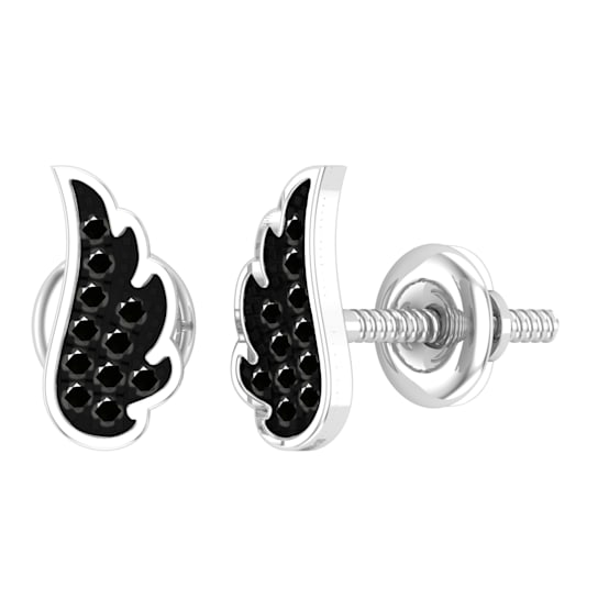 Dazzlingrock Collection Round Black Diamond Angel Wing Stud Earrings for
Women in 10K White Gold