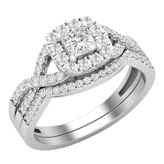 Dazzlingrock Collection Mixed Shape Diamond Halo Wedding Ring Set 1.0ctw
18K White Gold