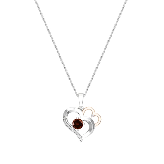 Dazzlingrock Collection Garnet and Diamond Double Heart Pendant with
Chain in 14K Gold