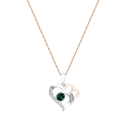 Dazzlingrock Collection Lab Emerald and Diamond Double Heart Pendant
with Chain in 18K Gold