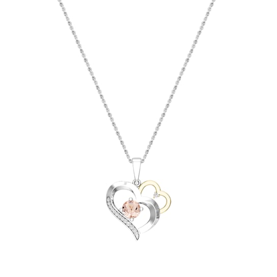 Dazzlingrock Collection Morganite and Diamond Double Heart Pendant with
Chain in 14K Gold