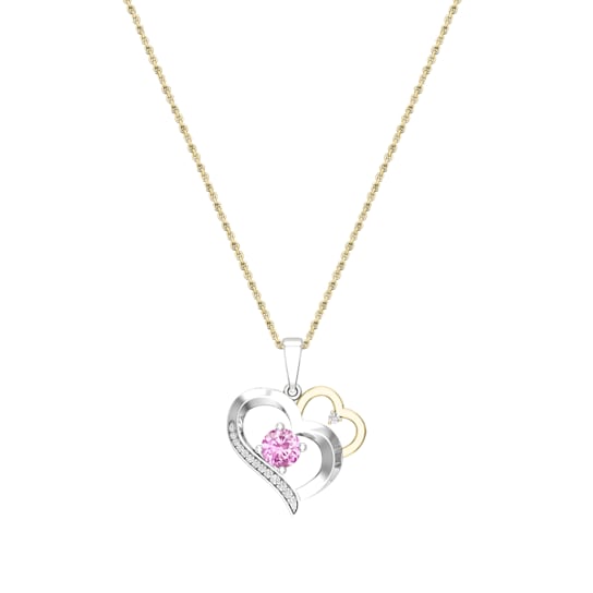 Dazzlingrock Collection Lab Pink Sapphire and White Diamond Double Heart
Pendant with Chain 18K Gold