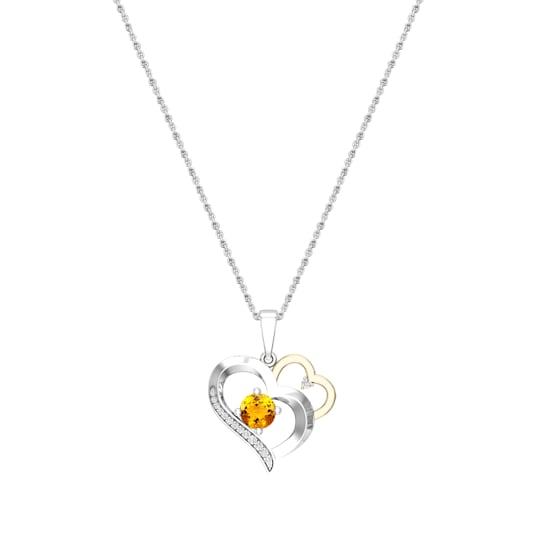 Dazzlingrock Collection Citrine and Diamond Double Heart Pendant with
Chain in 14K Gold