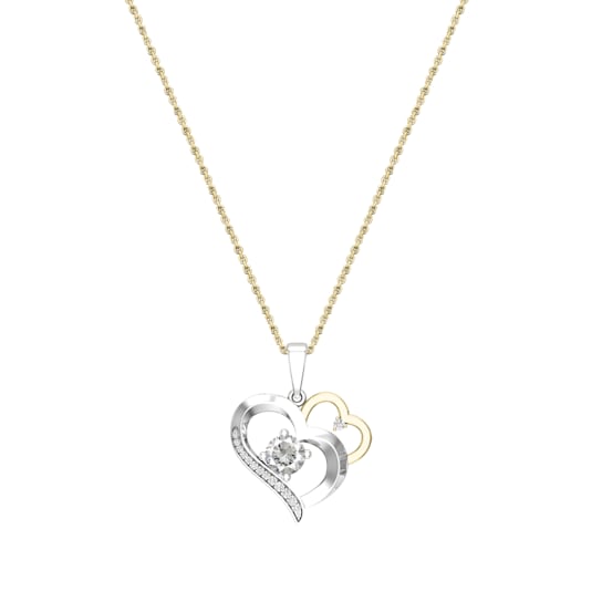 Dazzlingrock Collection Lab White Sapphire and Diamond Double Heart
Pendant with Chain in 18K Gold