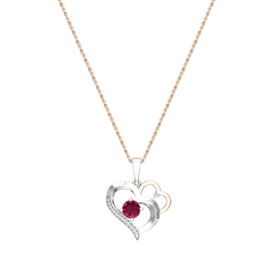 Dazzlingrock Collection Lab Ruby and Diamond Double Heart Pendant with
Chain in 14K Gold