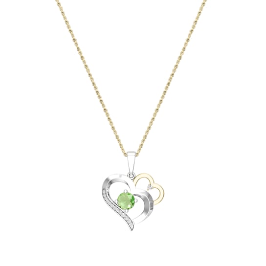 Dazzlingrock Collection Peridot and Diamond Double Heart Pendant with
Chain in 18K Gold