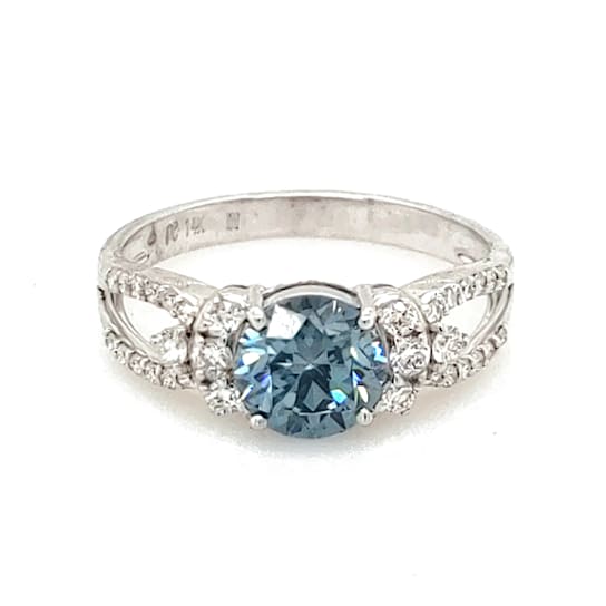 1.24 Ctw CVD Blue Diamond and 0.30 White Diamond Ring in 14K WG