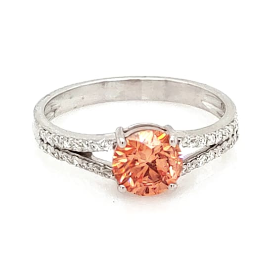 1.00 Ctw CVD Pink Diamond and 0.17 Ctw White Diamond Ring in 14K WG
