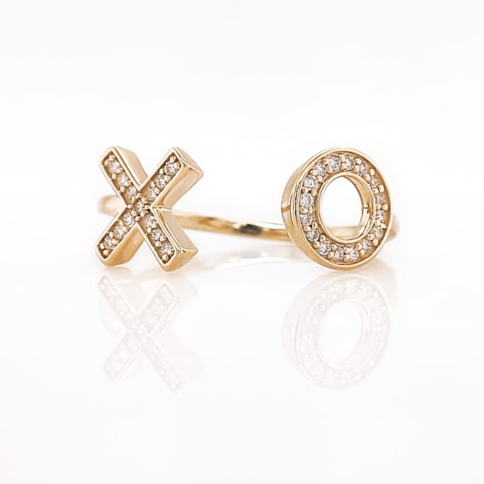 14K Yellow Gold Open Design "X" and "O" Diamond Ring 0.17ctw