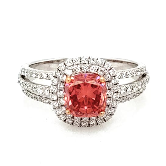 1.55 Ctw CVD Pink Diamond and 0.59 Ctw White Diamond Ring in 18K WG