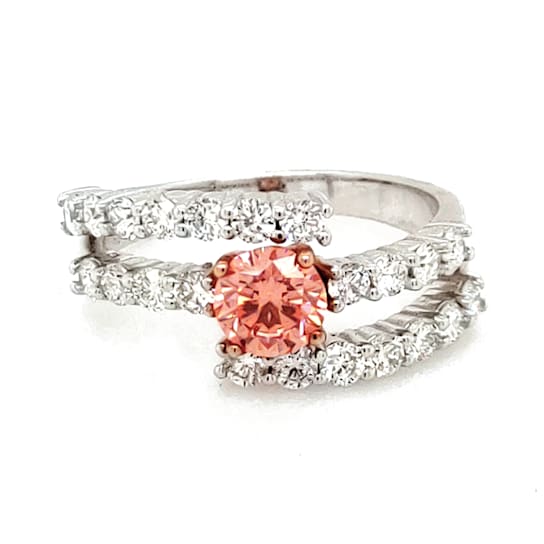 0.70 Ctw CVD Pink Diamond and 1.00 Ctw White Diamond Ring in 14 WG