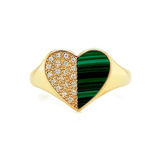 1.12 Ctw Malachite with 0.06 Ctw Daimond Ring in 14K YG
