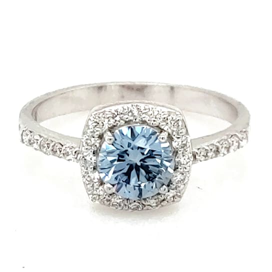 0.81 Ctw CVD Blue Diamond and 0.30 White Diamond Ring in 14K WG