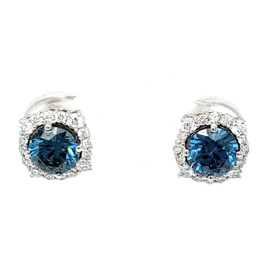 1.36 Ctw CVD Blue Diamond and 0.36 Ctw White Diamond Earring in 14K WG