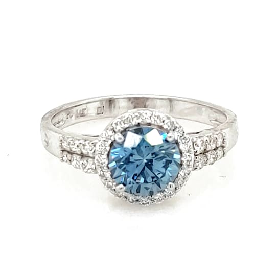 1.17 Ctw CVD Blue Diamond and 0.31 White Diamond Ring in 14K WG