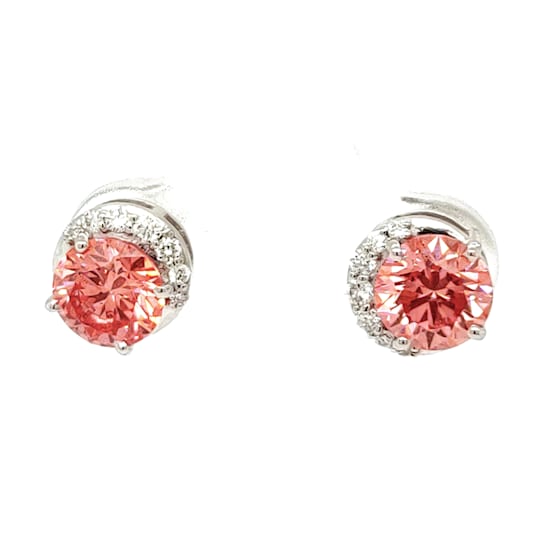 2.11 Ctw CVD Pink Diamond and 0.16 Ctw White Diamond Earrings in 14K WG