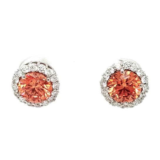 2.07 Ctw CVD Pink Diamond and 0.51 Ctw White Diamond Earrings in 14K WG