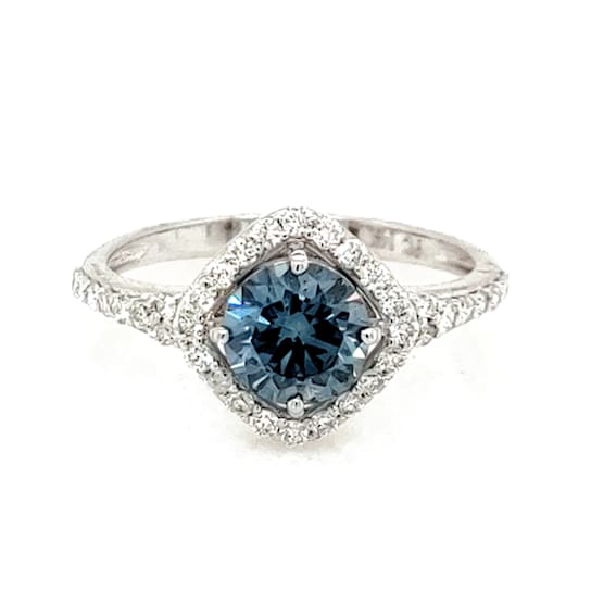 1.01 Ctw CVD Blue Diamond and 0.37 White Diamond Ring in 14K WG