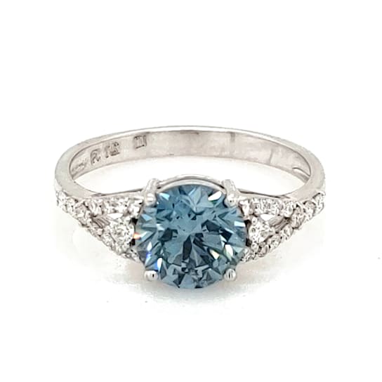 1.70 Ctw CVD Blue Diamond and 0.21 White Diamond Ring in 14K WG