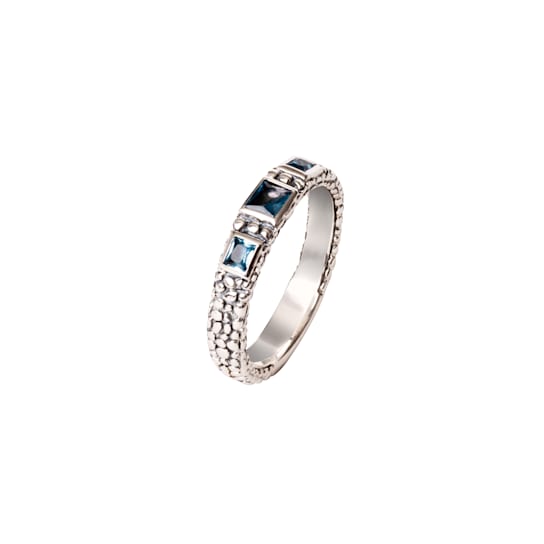Oxidized Sterling Silver Swiss Blue Topaz Square 3-Stone Ring