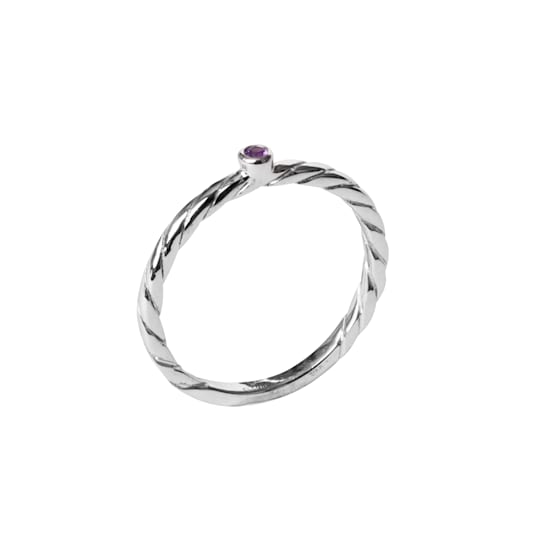 Rhodium over Sterling Silver Round Amethyst Solitaire Braided Ring