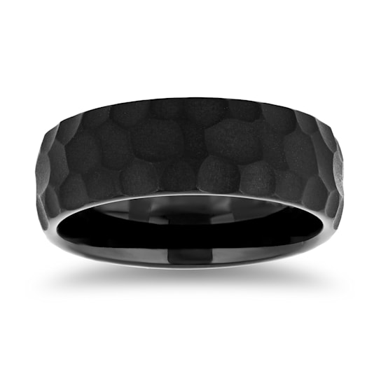 Tungsten Black Ion Plating Hammered Mens Band
