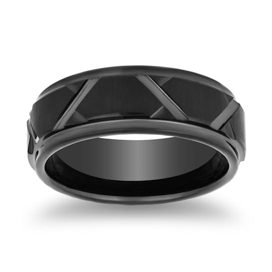 Tungsten Geometric Pattern Black Ion Plated Mens Band