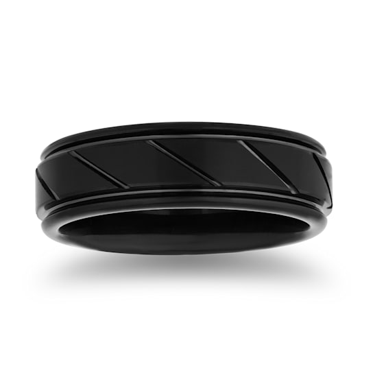 Tungsten Black Ion Plating Ribbon Pattern Mens Band