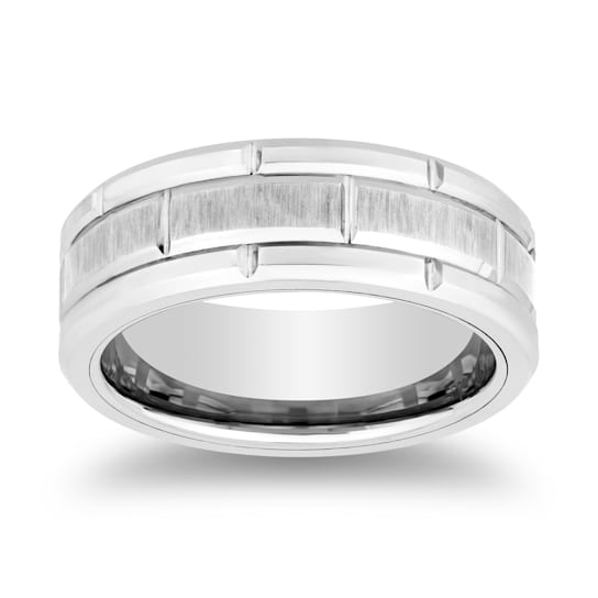 Tungsten White Ion Plating Brick Pattern Mens Band