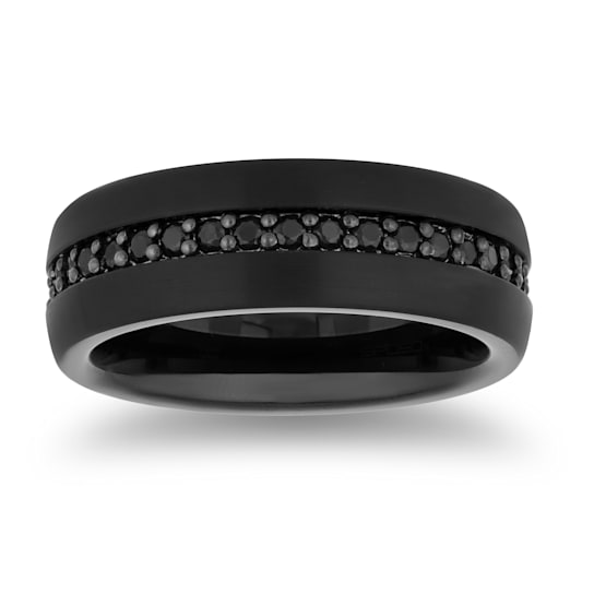 Black Sapphire Black Ion Plating Over Tungsten Carbide Mens Ring 1.0ctw