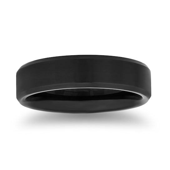 Tungsten Beveled Edge Black Ion Plating Mens Band