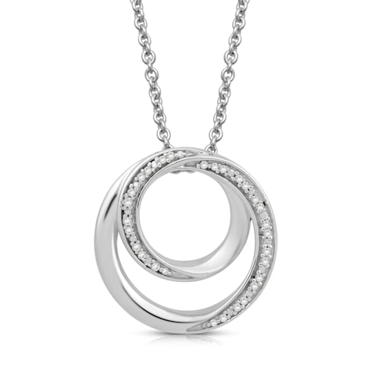 Jewelili Sterling Silver White Round Diamond Pendant, 18" Rolo Chain