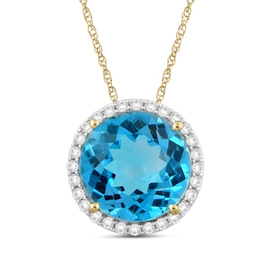 Swiss Blue Topaz and Created White Sapphire 10K Yellow Gold Necklace
4.78 CTW
