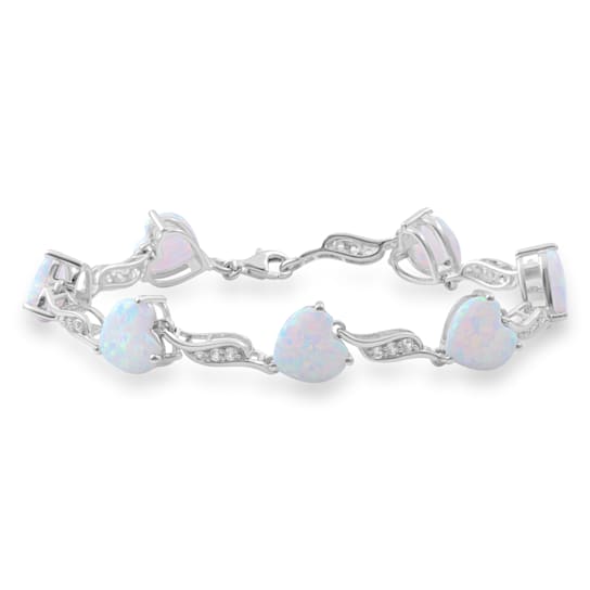 Created Opal and White Sapphire Sterling Silver Bracelet 10.87 CTW
