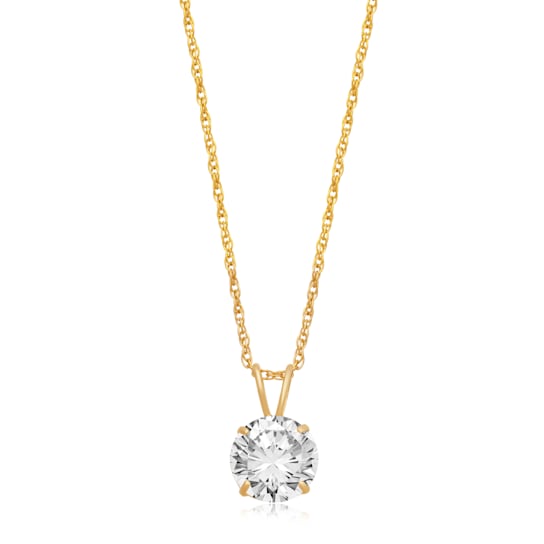 Jewelili 10K Yellow Gold 8mm Round Cubic Zirconia Solitaire Pendant with
Rope Chain