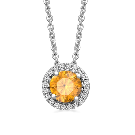 Jewelili Sterling Silver Golden Citrine and Created White Sapphire
Pendant with Rolo Chain