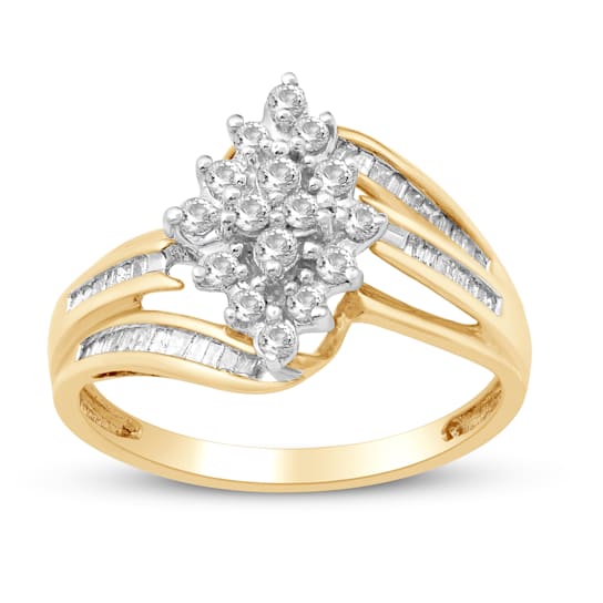 White Diamond 10K Yellow Gold Cluster Ring 0.50 CTW