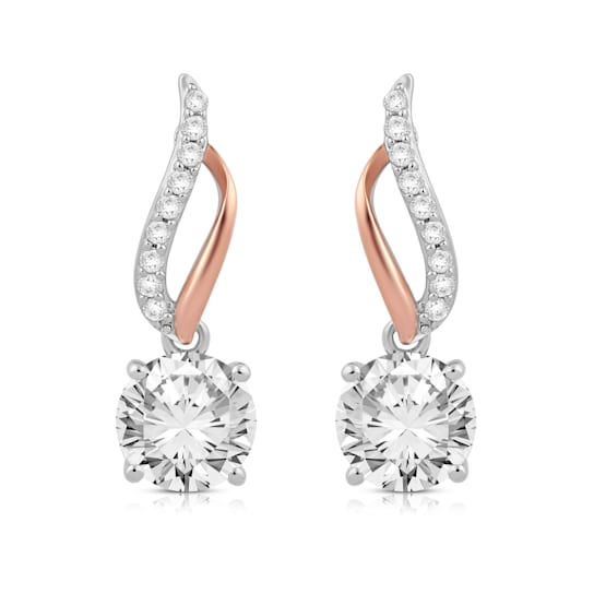 Jewelili Rose Gold Over Sterling Silver 7 MM and 1.25MM Round Created
White Sapphire Dangle Earrings