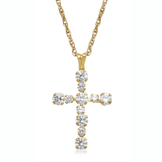 Jewelili 10K Yellow Gold Round White Cubic Zirconia Cross Pendant with
Rope Chain