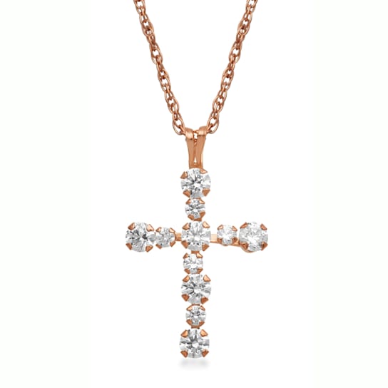 Jewelili 10K Rose Gold Round White Cubic Zirconia Cross Pendant with
Rope Chain