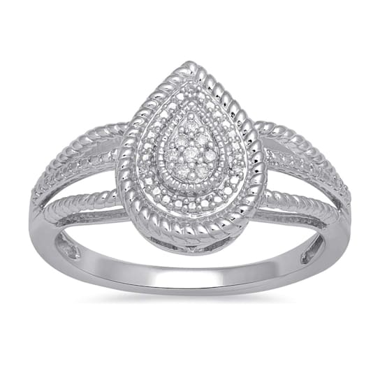 White Diamond Sterling Silver Teardrop Ring